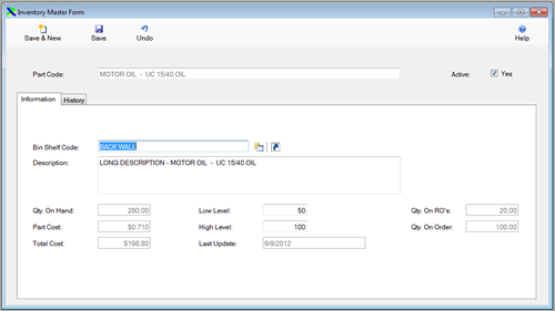 The Inventory Master Vendor History is displayed from the FleetWise Lite Fleet Maintenance Software.  Download a free working copy of the Fleet Maintenance Software.  FleetWise Lite starts at only $100.00.