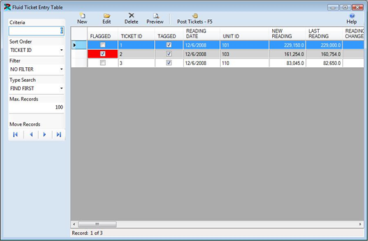 The Fluid Ticket Entry Table is displayed in browse mode with records from the FuelWise VB Fuel Management Software. Download a free working copy of our Fuel Management Software.