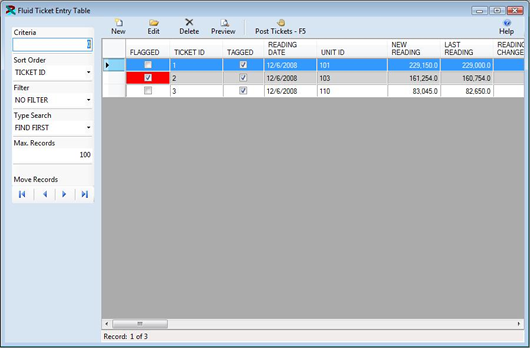 The Fluid Ticket Entry Table is displayed in browse mode with records from the FuelWise VB Fuel Management Software.  Download a free working copy of our Fuel Management Software.