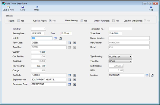 The Fluid Ticket Entry Table is displayed in edit mode from the FuelWise VB Fuel Management Software.  Download a free working copy of our Fuel Management Software.