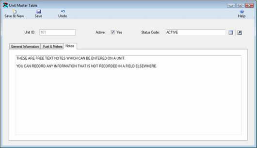 The Unit Master Table from the FuelWise Fuel Managment Software is displayed in edit mode.