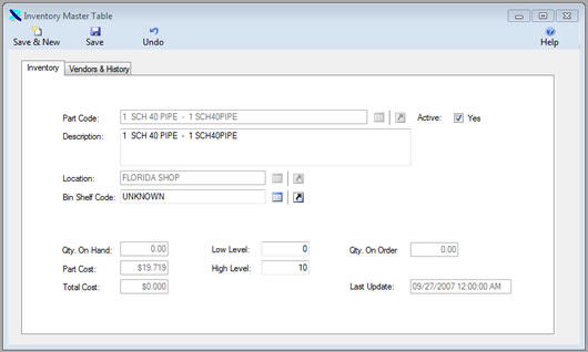 The Inventory Master Table is displayed in Edit Mode from the Inventory Wise Inventory Management Software.  Click on the Download Free Software link to the right to download a free version of the Inventory Wise Inventory Management Software.